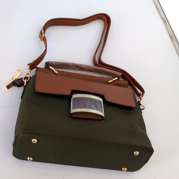 Divinity purse with Shoulder strap. Dark Green/Brown - Picture 2 of 8
